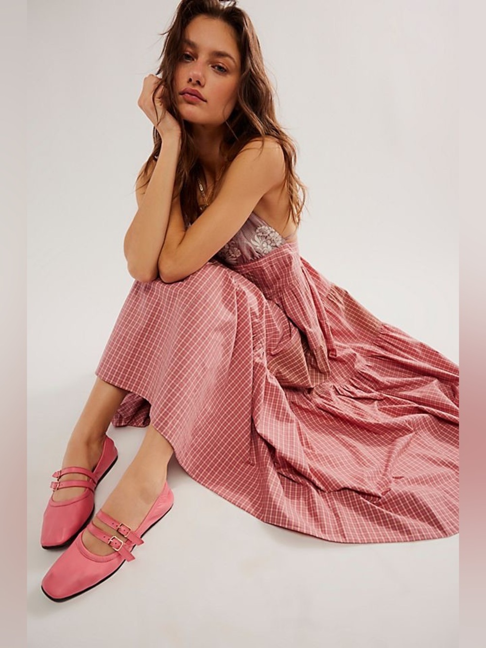 Free People Mary Jane Ballet Flats Gemini Watermelon Pink size 8